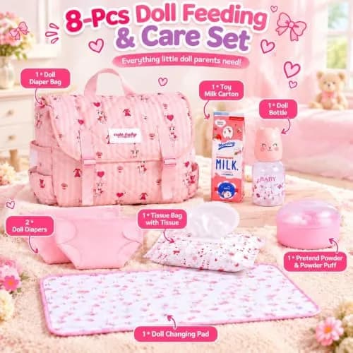 BABESIDE Baby Doll Accessories Set for 17-22 Inch Dolls | Diaper Bag, 8 Pieces, Pretend Play (70-120 chars) thumbnail 2
