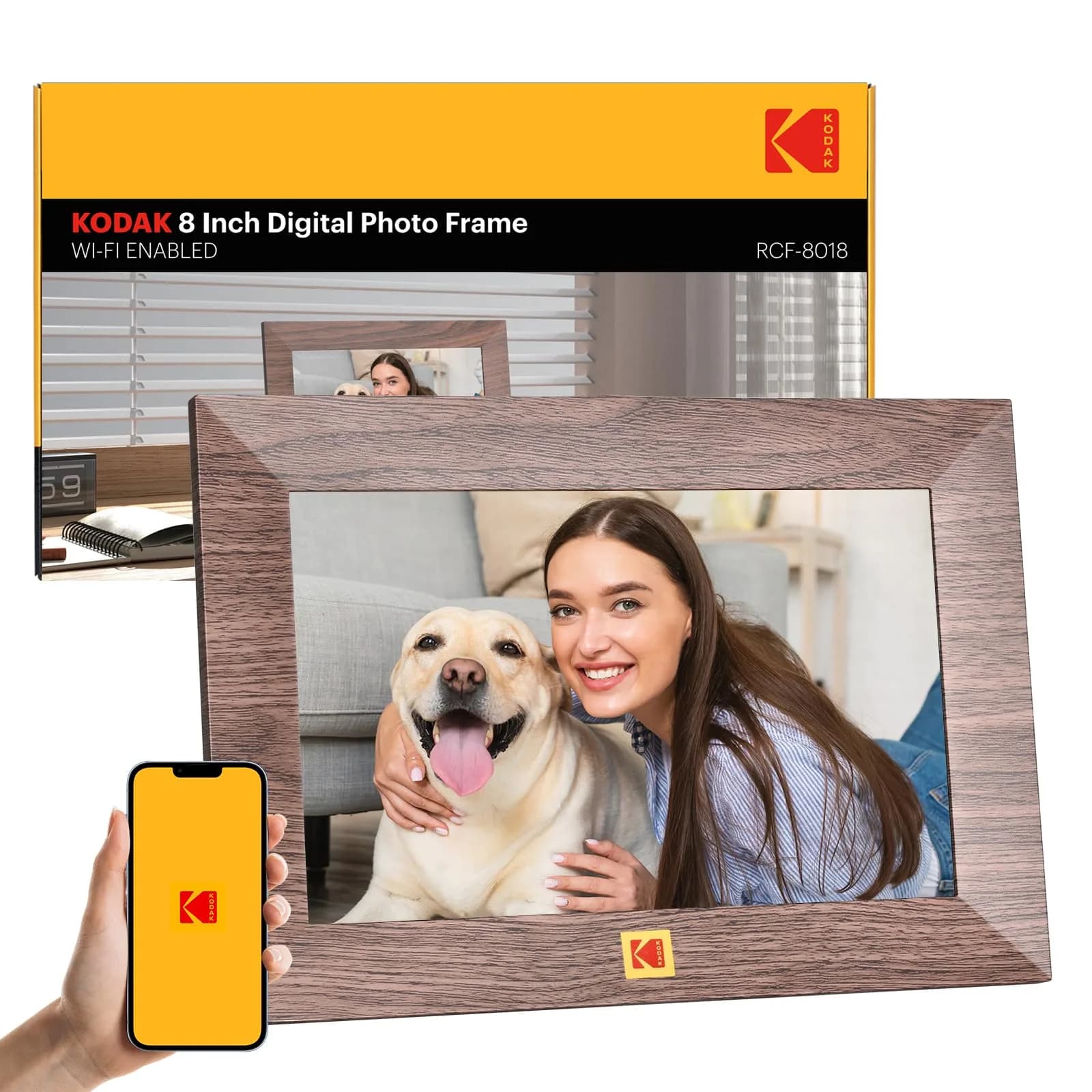 KODAK 8 Inch WiFi Digital Picture Frame with 32GB Storage | 1280x800 HD IPS Touchscreen — Wood