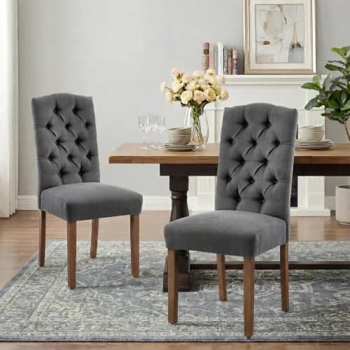 SNUGWAY Tufted Dining Chair Fabric Button Upholstered Modern Kitchen Diner Set of 2 | Elegant & Comfortable thumbnail 1