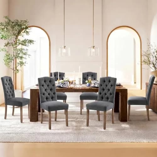 SNUGWAY Tufted Dining Chair Fabric Button Upholstered Modern Kitchen Diner Set of 2 | Elegant & Comfortable thumbnail 5