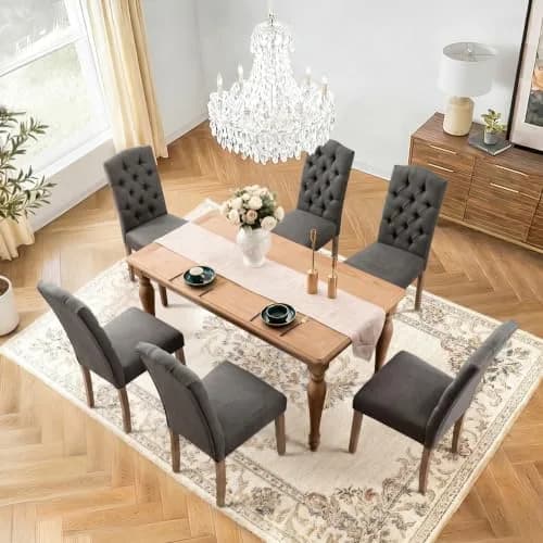 SNUGWAY Tufted Dining Chair Fabric Button Upholstered Modern Kitchen Diner Set of 2 | Elegant & Comfortable thumbnail 6