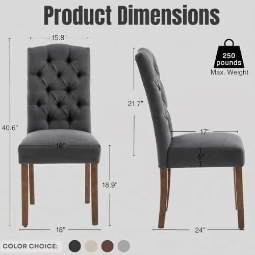 SNUGWAY Tufted Dining Chair Fabric Button Upholstered Modern Kitchen Diner Set of 2 | Elegant & Comfortable thumbnail 7