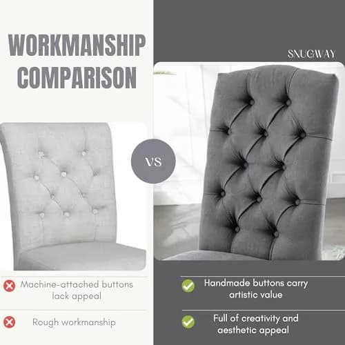 SNUGWAY Tufted Dining Chair Fabric Button Upholstered Modern Kitchen Diner Set of 2 | Elegant & Comfortable thumbnail 9