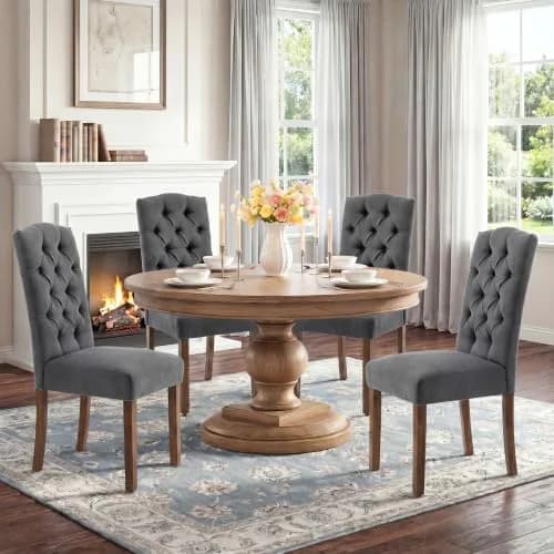 SNUGWAY Tufted Dining Chair Fabric Button Upholstered Modern Kitchen Diner Set of 2 | Elegant & Comfortable thumbnail 3