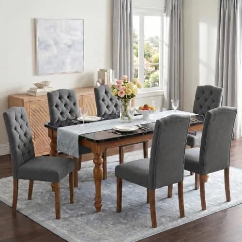 SNUGWAY Tufted Dining Chair Fabric Button Upholstered Modern Kitchen Diner Set of 2 | Elegant & Comfortable thumbnail 4