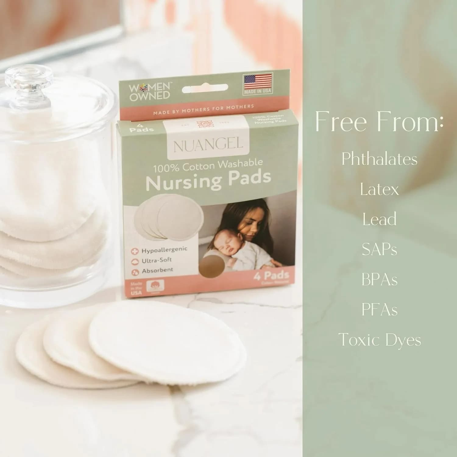 NuAngel Natural Cotton Washable Nursing Pad | Organic Fabric for Breastfeeding Moms - view 4