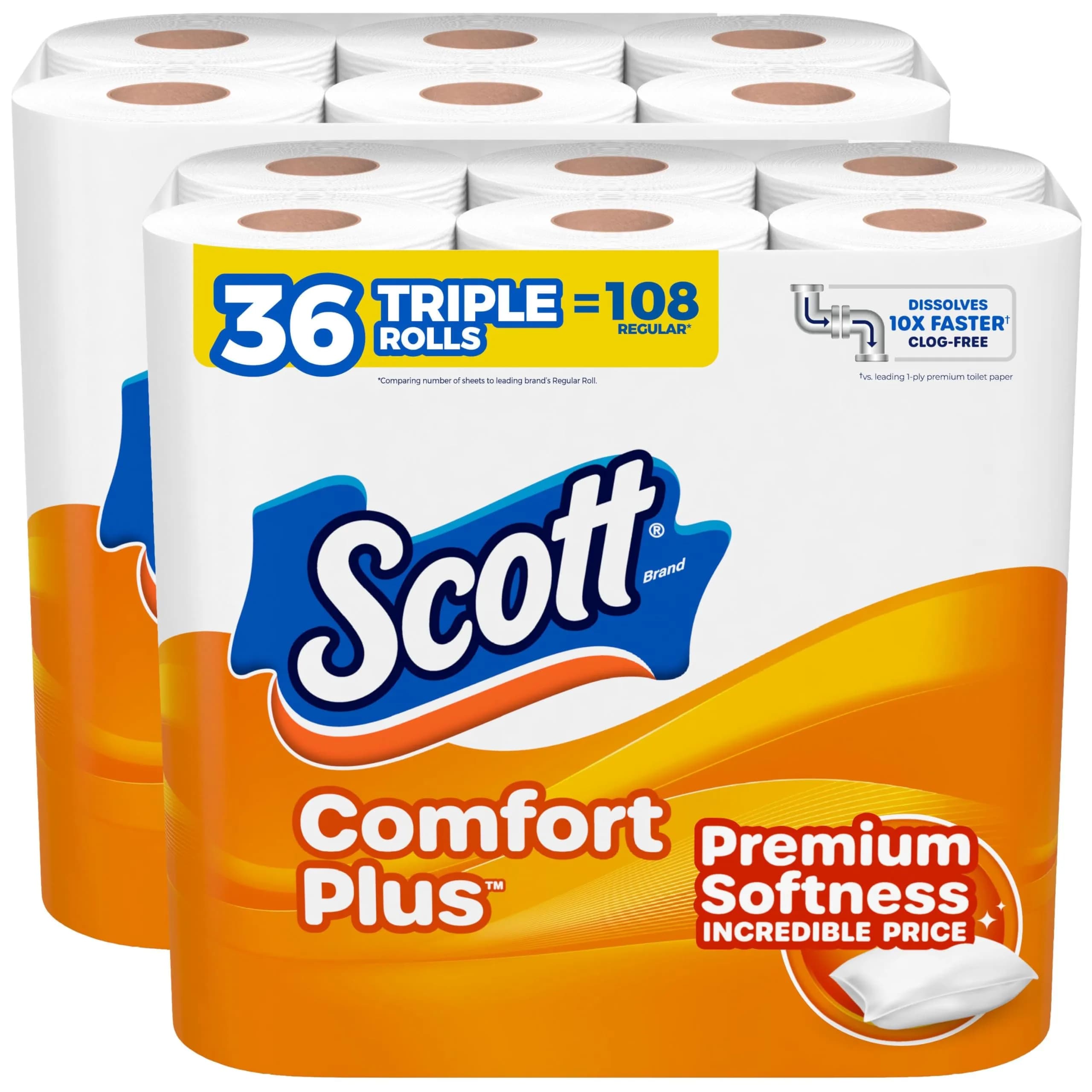Scott ComfortPlus Toilet Paper 462 Sheets | 24 Mega Rolls, 1-Ply, White, Septic Safe — 231 sheets