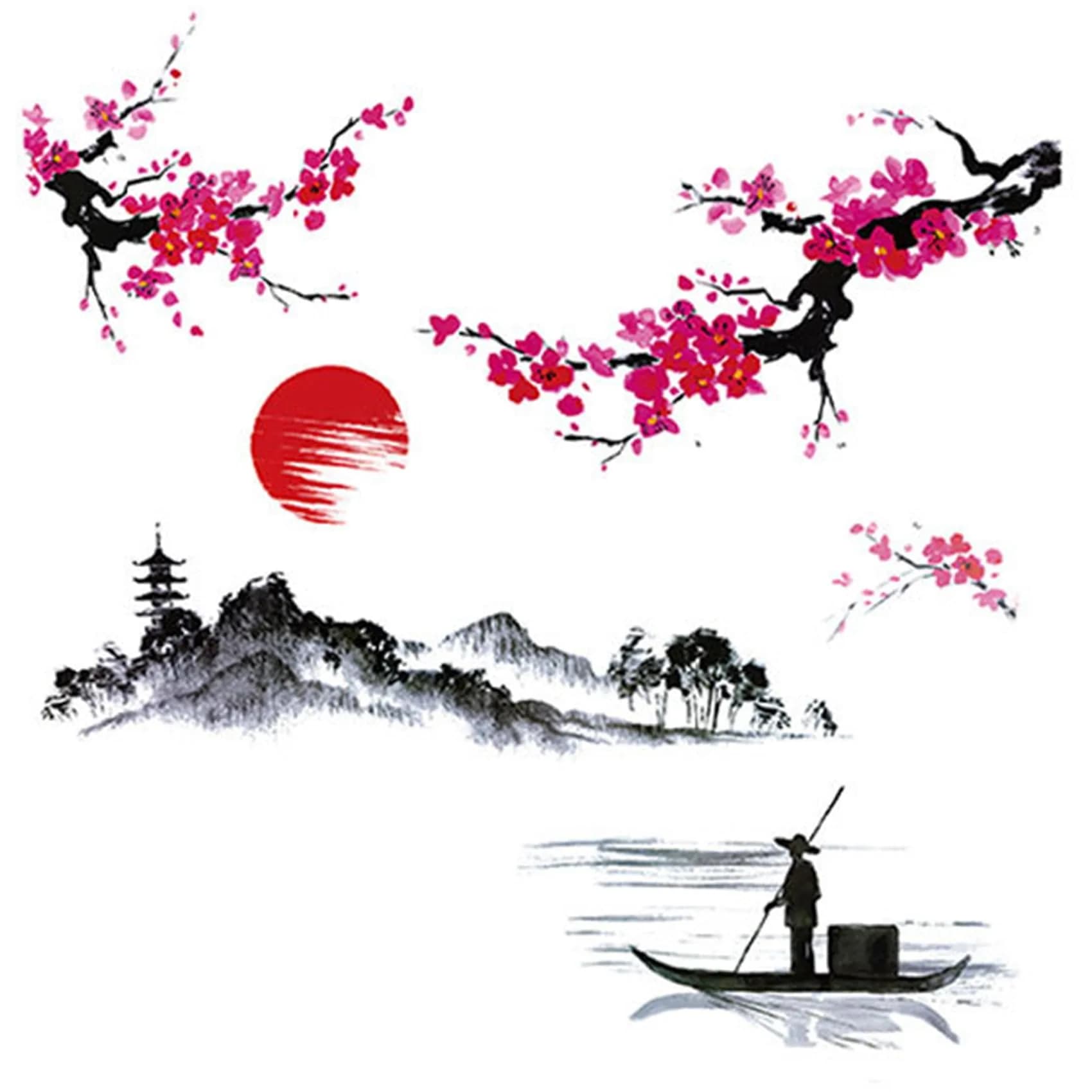 BWCXXZH Large Japanese Wall Decor Stickers 55inch x 37.4inch | Cherry Blossom Tree Art for Nursery & Living Room