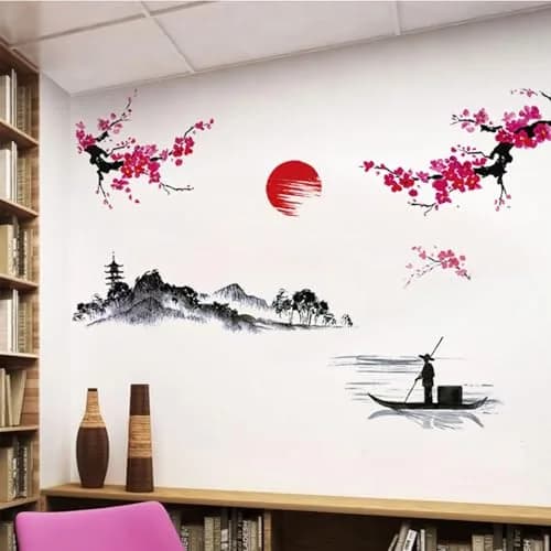 BWCXXZH Large Japanese Wall Decor Stickers 55inch x 37.4inch | Cherry Blossom Tree Art for Nursery & Living Room thumbnail 4