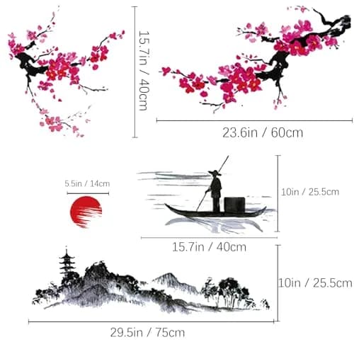 BWCXXZH Large Japanese Wall Decor Stickers 55inch x 37.4inch | Cherry Blossom Tree Art for Nursery & Living Room thumbnail 2