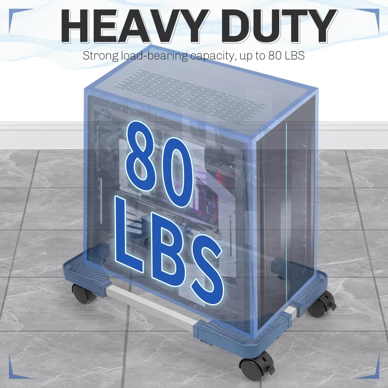 Liitrton Portable CPU Stand Adjustable PC Tower Stand Blue | Mobile Floor Cart for Office & Gaming thumbnail 5