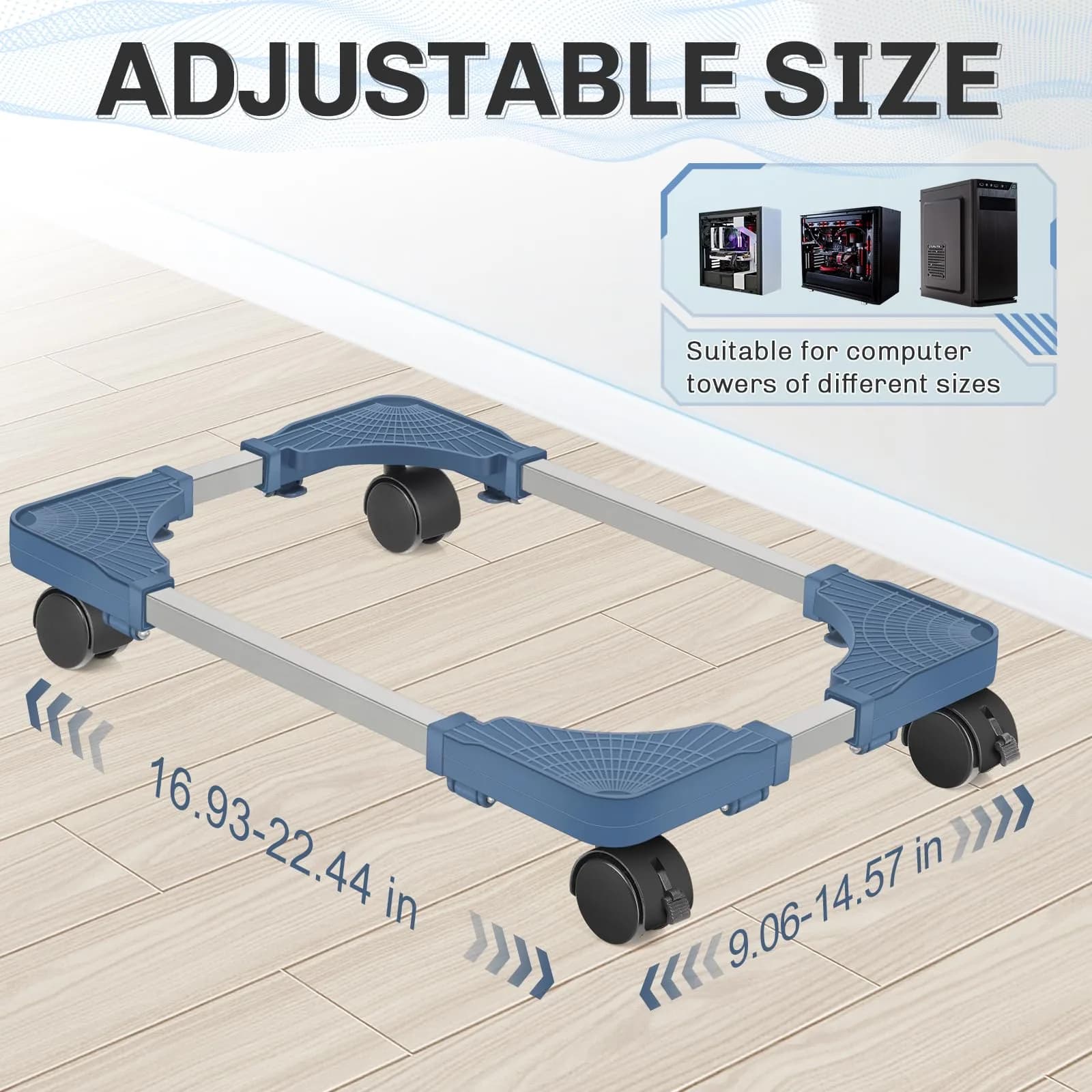 Liitrton Portable CPU Stand Adjustable PC Tower Stand Blue | Mobile Floor Cart for Office & Gaming thumbnail 2
