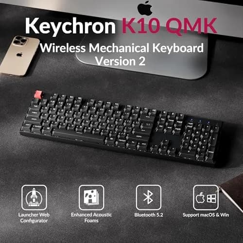 Keychron K10 Version 2 Full Size Mechanical Keyboard | White LED Backlight, Bluetooth 5.2, QMK Firmware, Super Brown Switch, 104 Keys thumbnail 2