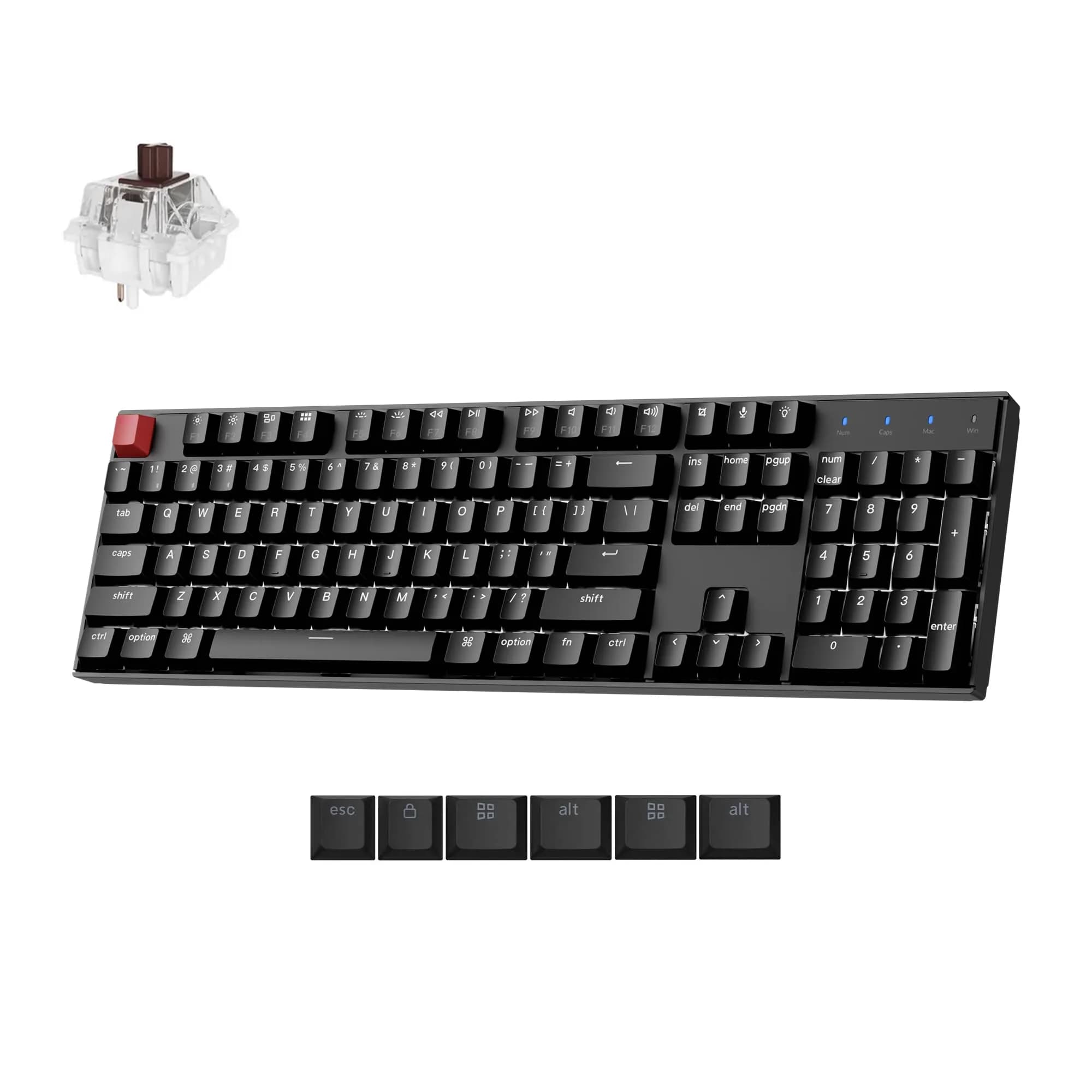 Keychron K10 Version 2 Full Size Mechanical Keyboard - 104 Keys - Red Switch - White LED Backlight - Bluetooth Wireless & USB-C Wired - Aluminum — K10 Version 2 - Brown Switch