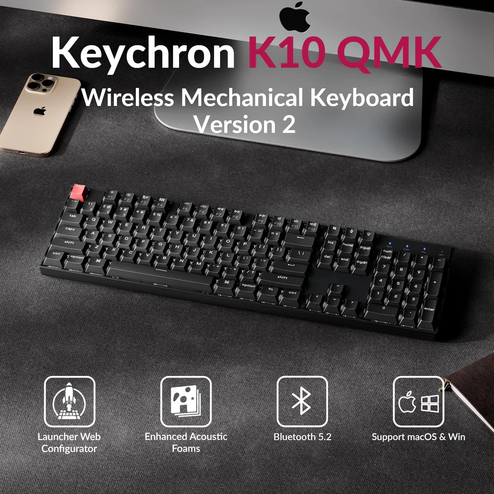 Keychron K10 Version 2 Full Size Mechanical Keyboard - Banana Switch - White LED Backlight - view 2