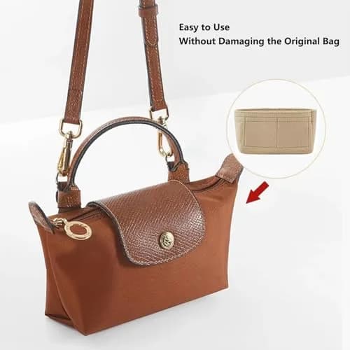 Umiup Felt Mini Organizer Insert for Longchamp Mini XS Tote Bag, Beige XS (5cm x 16.5cm x 8cm) | Chic Handbag Storage Liner thumbnail 6