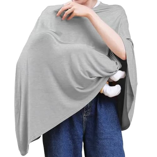 Seejoy Nursing Cover for Breastfeeding, 360° Full Coverage Poncho, Rayon Knit Grey | Breathable Fabric for Indian Climate thumbnail 1
