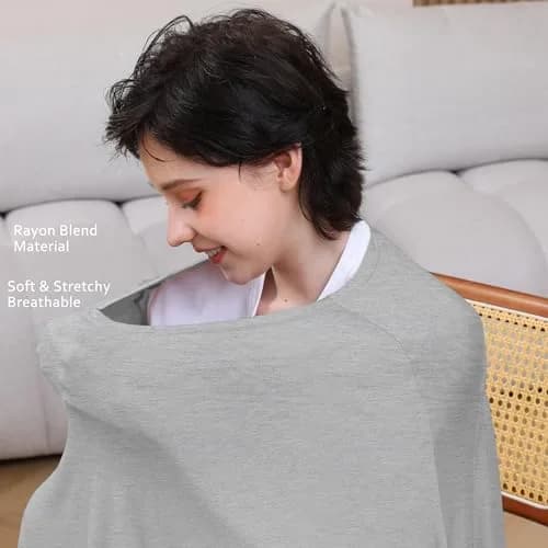 Seejoy Nursing Cover for Breastfeeding, 360° Full Coverage Poncho, Rayon Knit Grey | Breathable Fabric for Indian Climate thumbnail 4