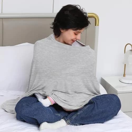 Seejoy Nursing Cover for Breastfeeding, 360° Full Coverage Poncho, Rayon Knit Grey | Breathable Fabric for Indian Climate thumbnail 6