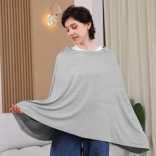 Seejoy Nursing Cover for Breastfeeding, 360° Full Coverage Poncho, Rayon Knit Grey | Breathable Fabric for Indian Climate thumbnail 2