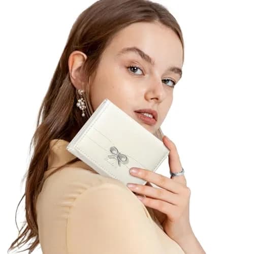 Sunwel Fashion Cute Coquette Bow Small Wallet for Women Girls | Pink & Silver Bow, Tri-Fold, 7 Card Slots thumbnail 4