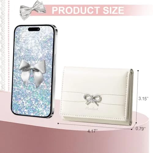 Sunwel Fashion Cute Coquette Bow Small Wallet for Women Girls | Pink & Silver Bow, Tri-Fold, 7 Card Slots thumbnail 5