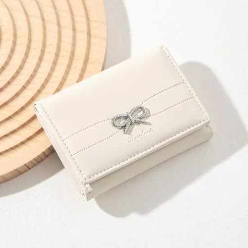 Sunwel Fashion Cute Coquette Bow Small Wallet for Women Girls | Pink & Silver Bow, Tri-Fold, 7 Card Slots thumbnail 6