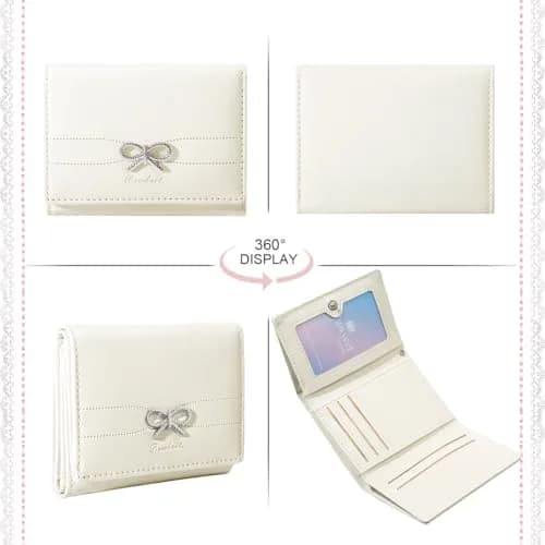 Sunwel Fashion Cute Coquette Bow Small Wallet for Women Girls | Pink & Silver Bow, Tri-Fold, 7 Card Slots thumbnail 3