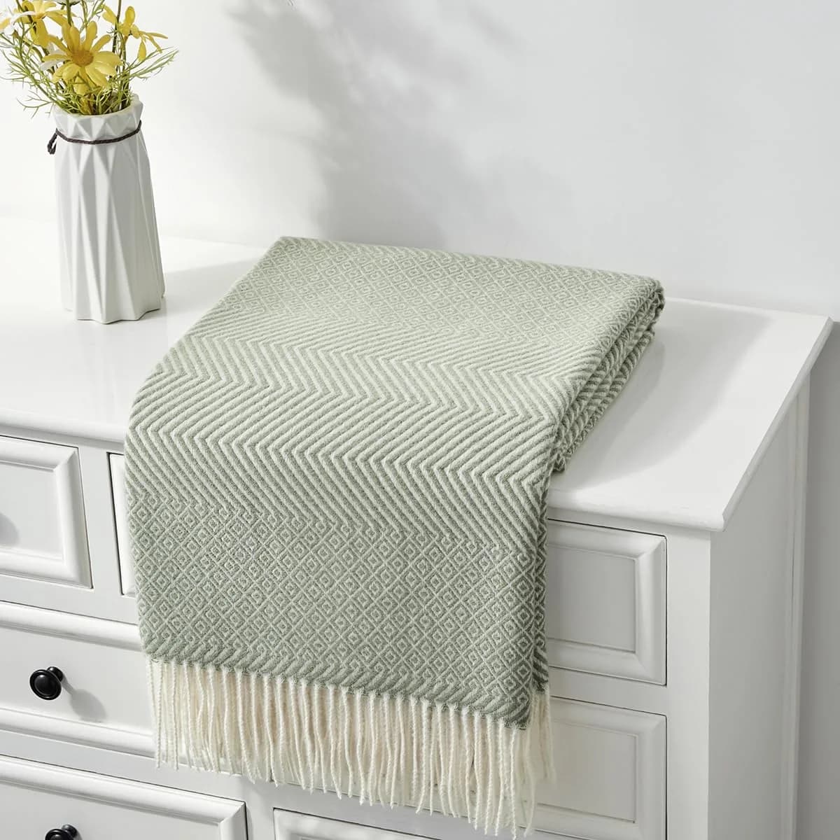CREVENT 50"X60" Farmhouse Throw Blanket | Breathable & Warm Faux Cashmere (Green) — Classic Green