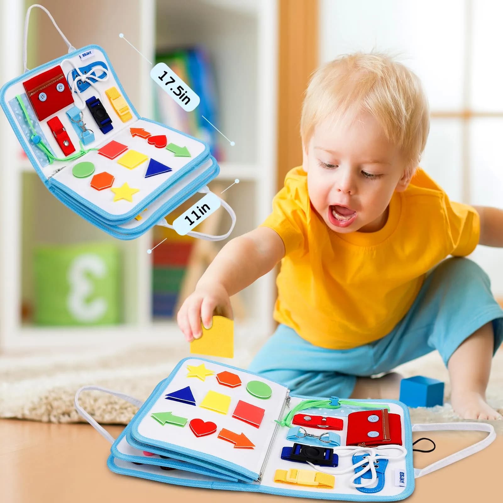 Esjay White Dinosaur Toddler Busy Board - Montessori Inspired Sensory Book for Fine Motor Skill Development - view 5
