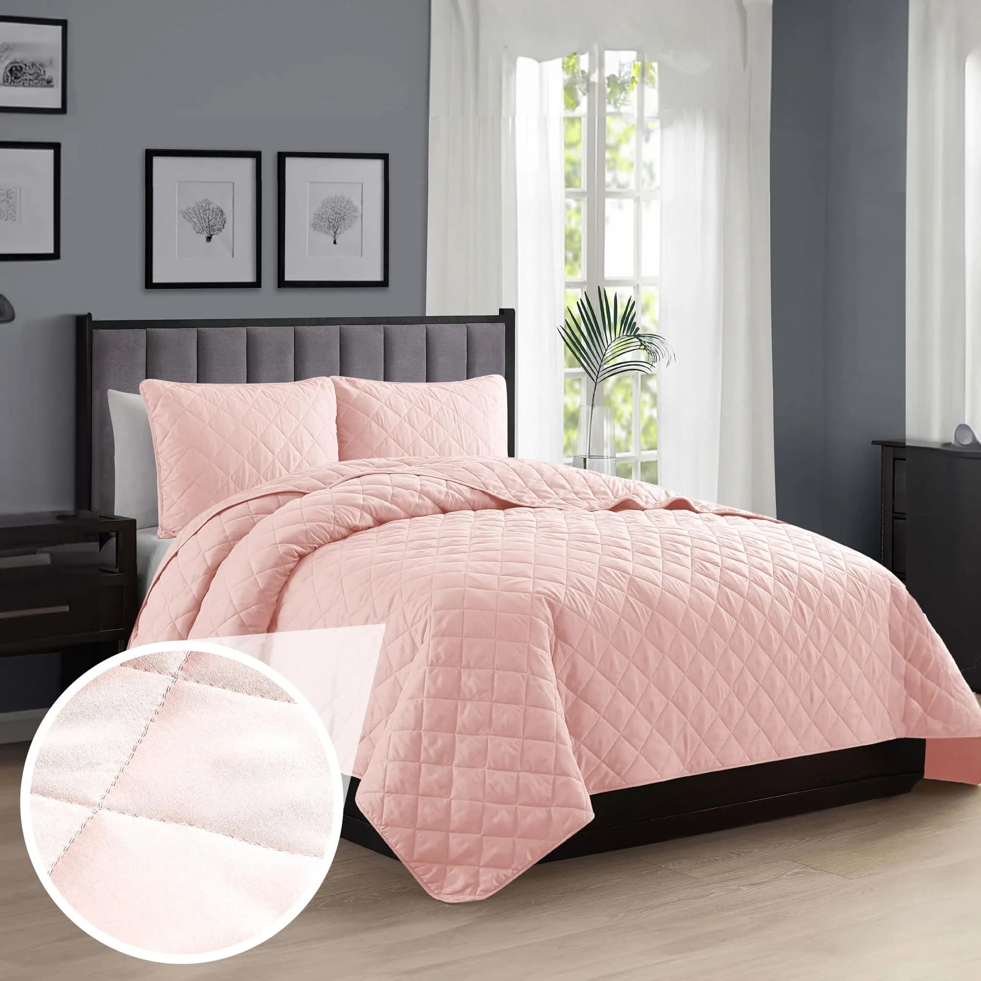 Cathay Home Basic Bedding Home Essential All Season 3PC Microfiber Diamond-Stitch Quilt Set - Rose Blush, Twin/Twin XL | Lightweight & Versatile — Rose Blush / Twin/Twin XL