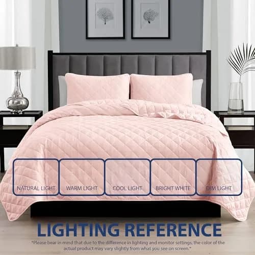 Cathay Home Basic Bedding Home Essential All Season 3PC Microfiber Diamond-Stitch Quilt Set - Rose Blush, Twin/Twin XL | Lightweight & Versatile thumbnail 4