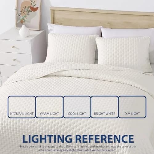 Cathay Home Basic Bedding Home Essential All Season 3PC Ultrasonic Microfiber Quatrefoil Quilt Set - Coconut Milk, Twin/Twin XL thumbnail 4