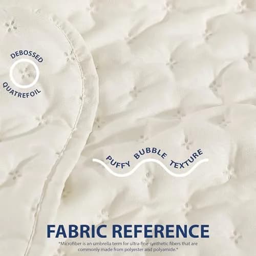 Cathay Home Basic Bedding Home Essential All Season 3PC Ultrasonic Microfiber Quatrefoil Quilt Set - Coconut Milk, Twin/Twin XL thumbnail 3
