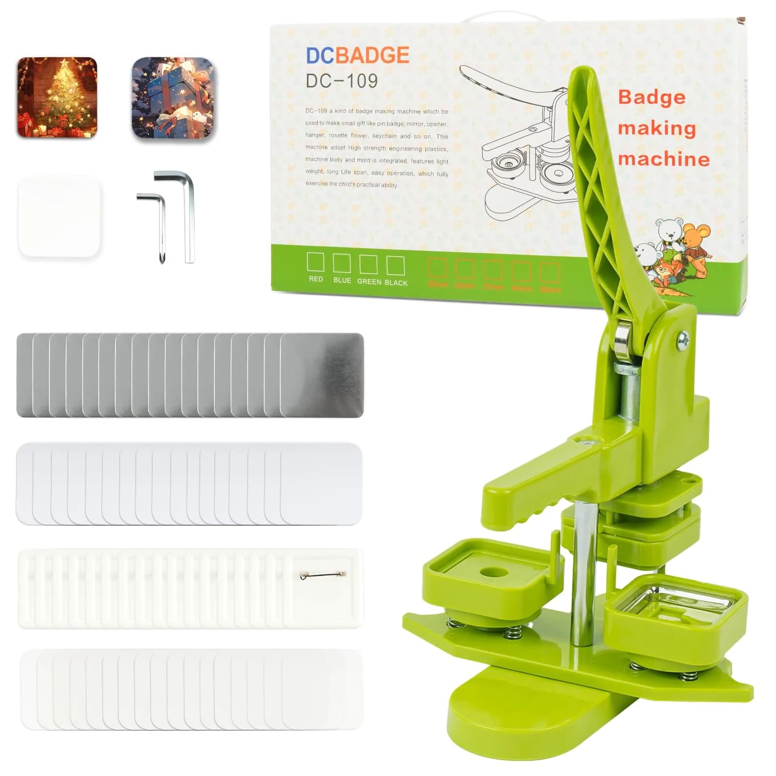 MK.Bear Square Button Maker Machine 50mm | DIY Badge Pin Press with Supplies