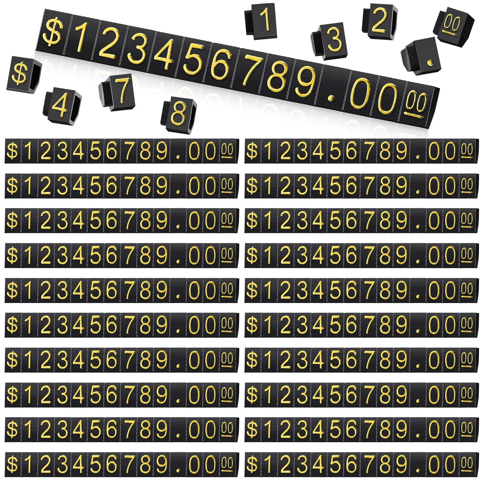 Qunclay 50 Sets Price Display Cubes with Gold Numbers & Black Bases | Adjustable Retail Pricing Tags - main product image