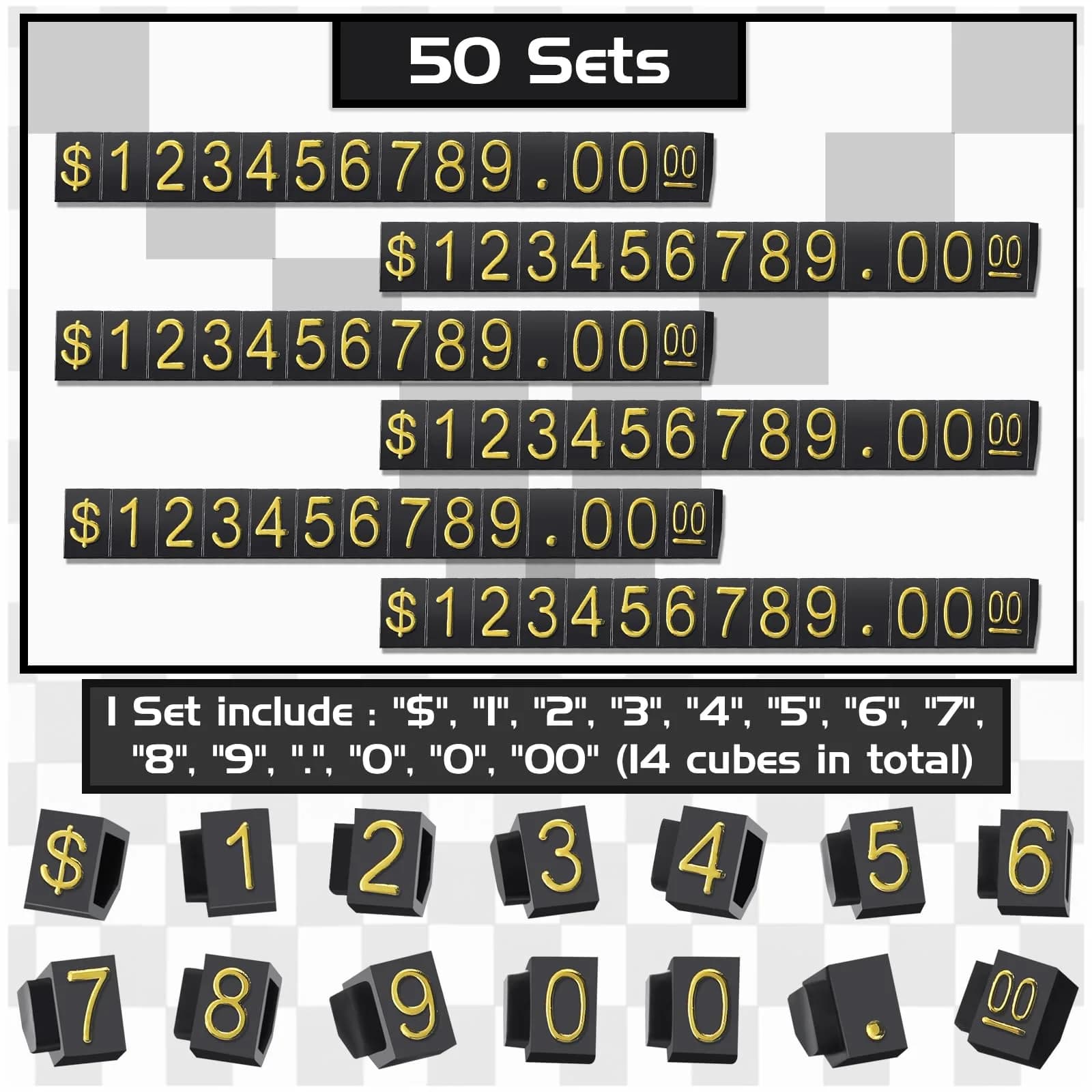 Qunclay 50 Sets Price Display Cubes with Gold Numbers & Black Bases | Adjustable Retail Pricing Tags - view 5