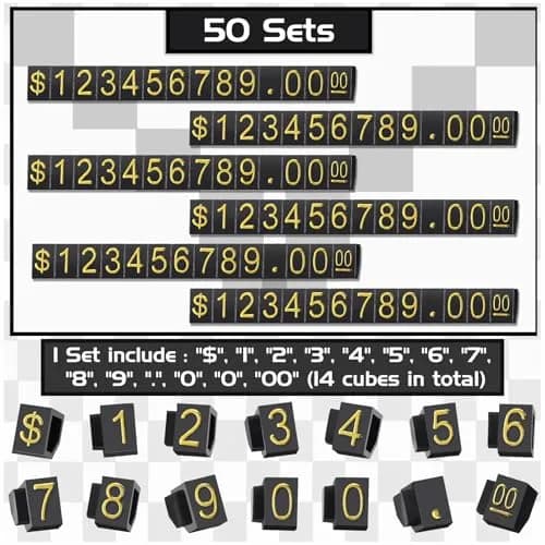 Qunclay 50 Sets Price Display Cubes with Gold Numbers & Black Bases | Adjustable Retail Pricing Tags thumbnail 5