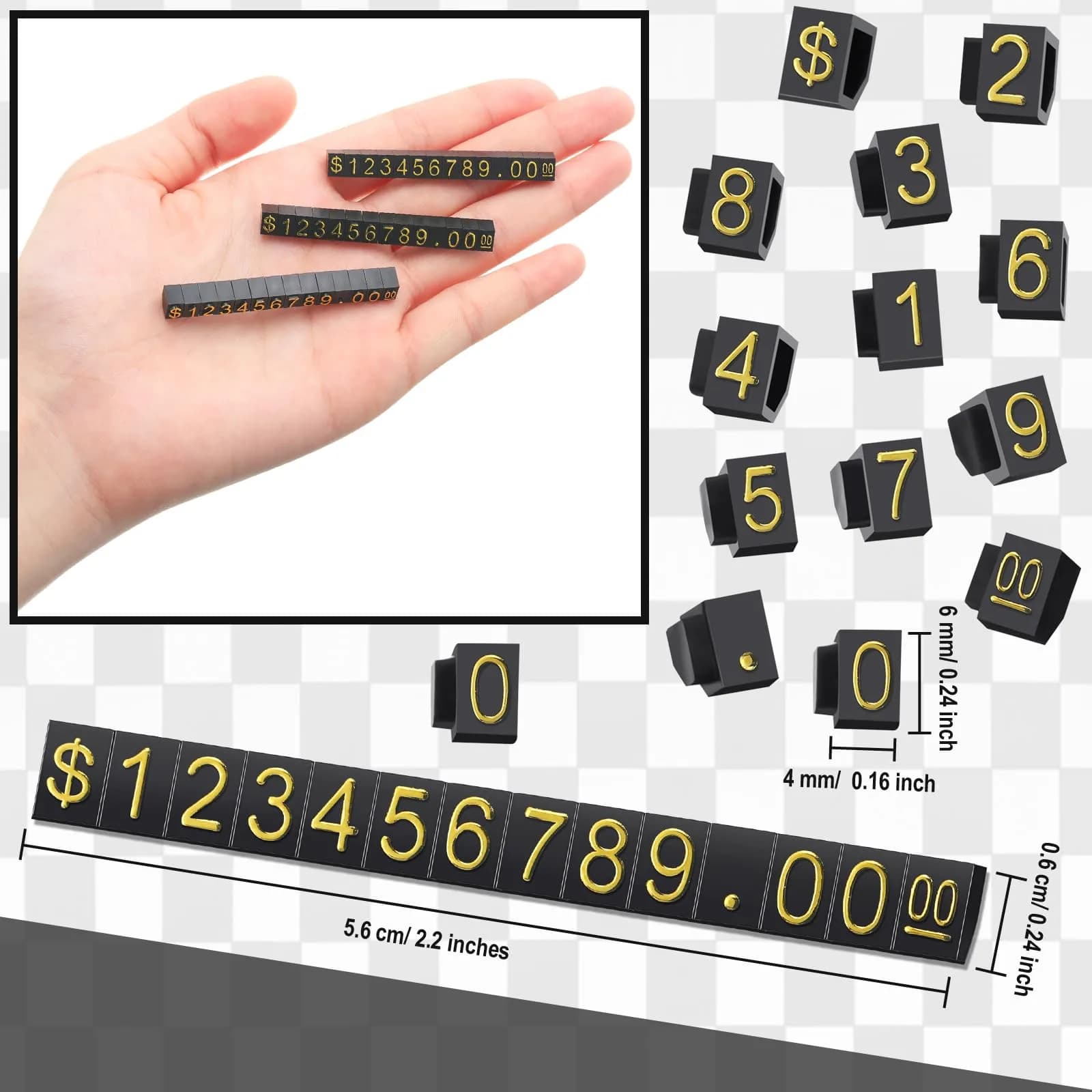Qunclay 50 Sets Price Display Cubes with Gold Numbers & Black Bases | Adjustable Retail Pricing Tags - view 6