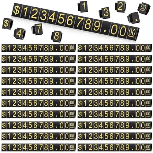 Qunclay 50 Sets Price Display Cubes with Gold Numbers & Black Bases | Adjustable Retail Pricing Tags thumbnail 1