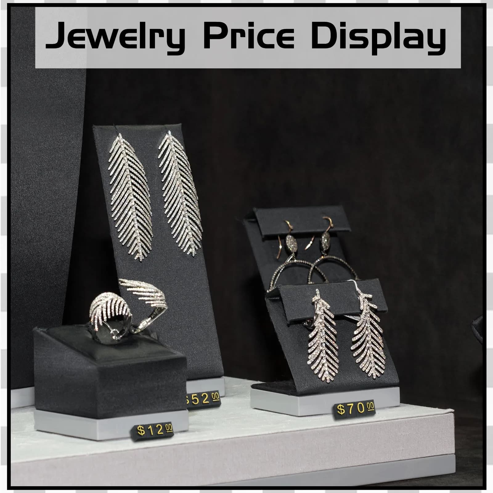 Qunclay 50 Sets Price Display Cubes with Gold Numbers & Black Bases | Adjustable Retail Pricing Tags - view 2