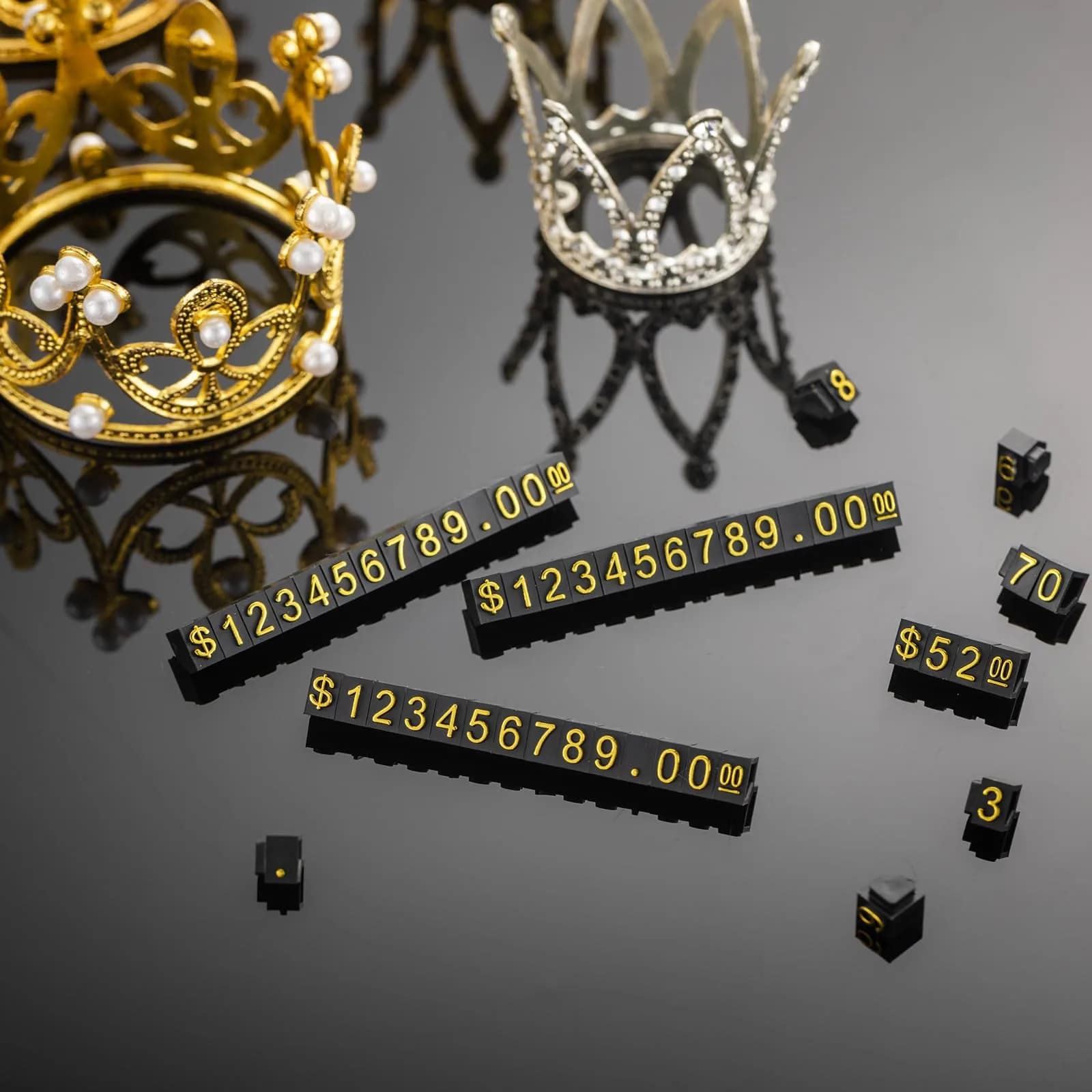 Qunclay 50 Sets Price Display Cubes with Gold Numbers & Black Bases | Adjustable Retail Pricing Tags - view 4