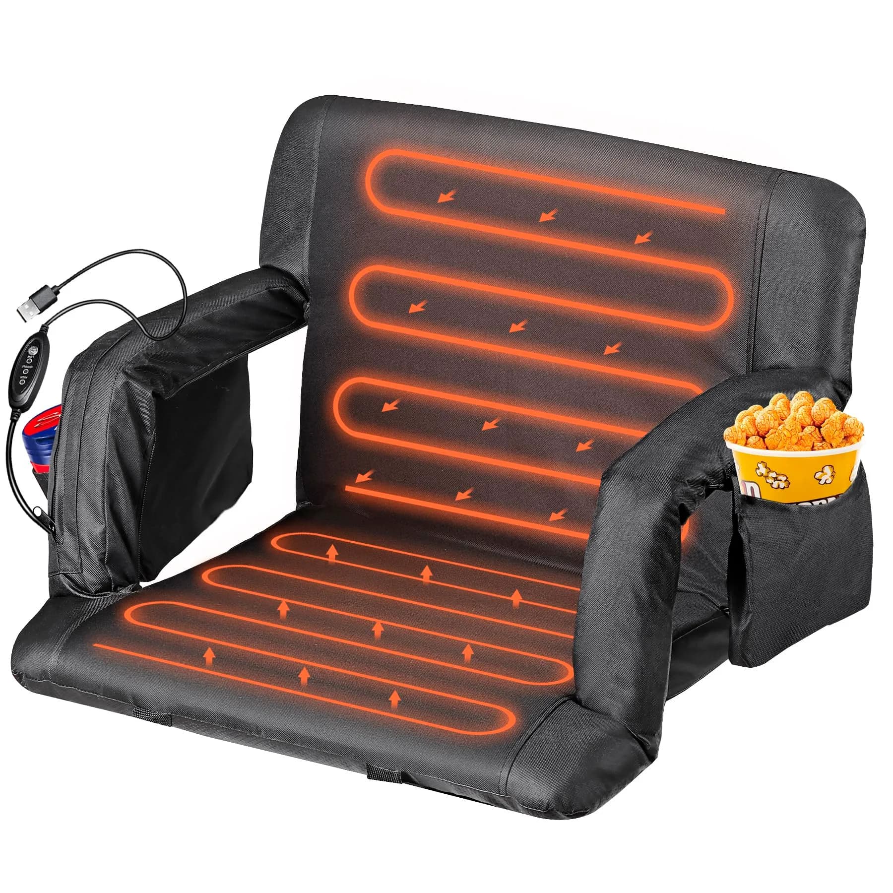 ZENY Heated Stadium Seat for Bleacher with Back Support 25 Inch | Cushioned, Heated, Armrests