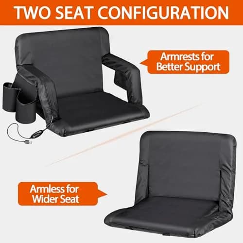 ZENY Heated Stadium Seat for Bleacher with Back Support 25 Inch | Cushioned, Heated, Armrests thumbnail 4