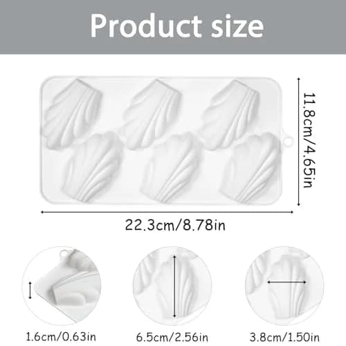 Fchil Silicone Madeleine Mold Pan Set of 2, Shell Shape Baking | 16 Cavities (8 per Mold) - 22.3 x 11.8 cm thumbnail 2