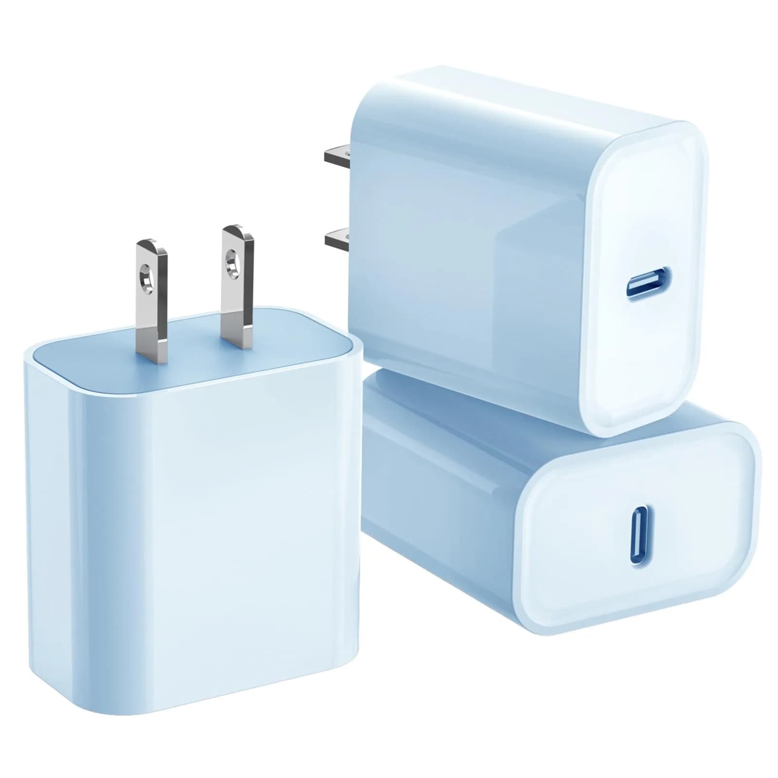 DelTucci 3Pack Pink USB C Charge Block | 20W PD Fast Charger for iPhone & Android — Blue