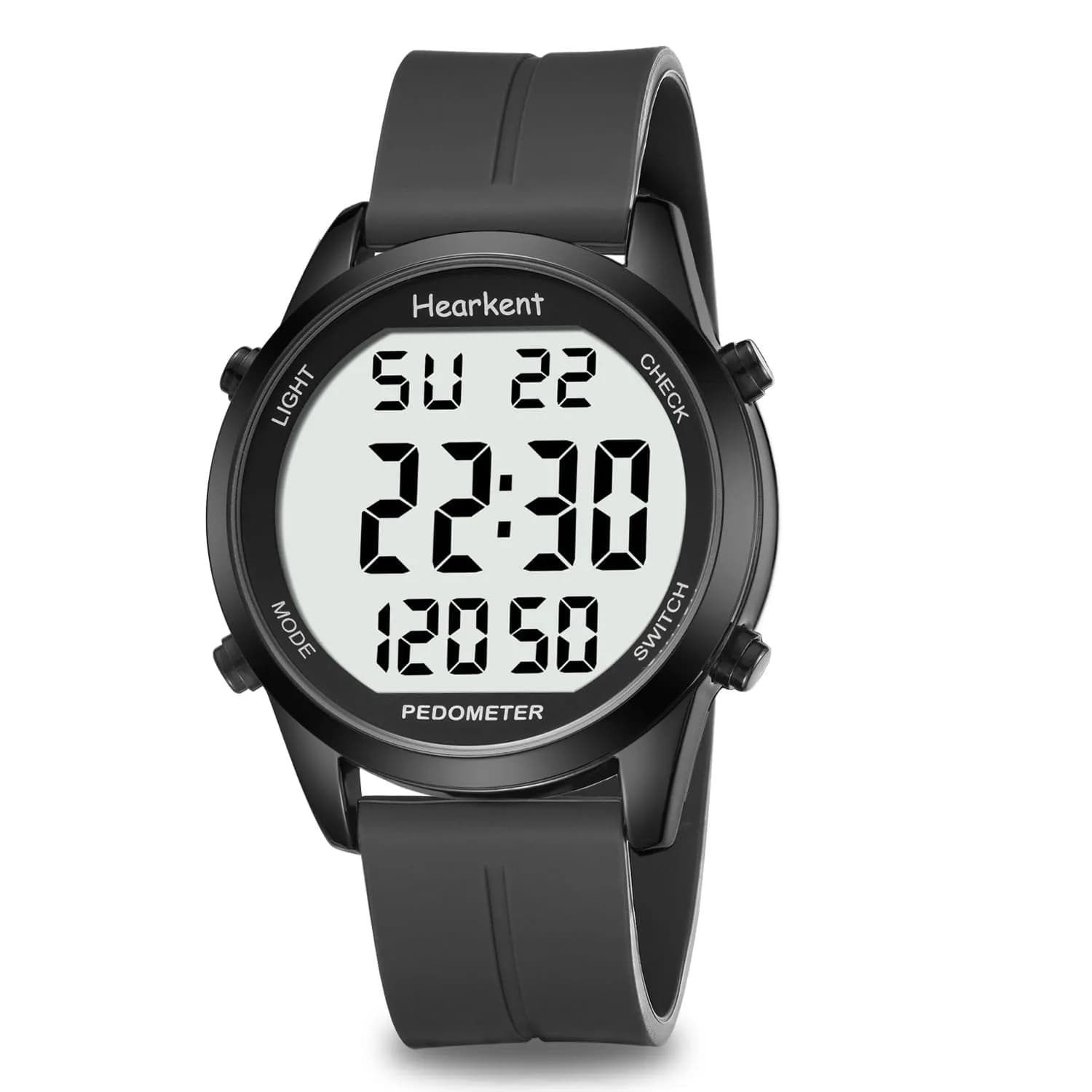Hearkent Pedometer Watch for Walking for Senior Step Counter Watch | Large Numbers, Waterproof, Simple Control — All Black