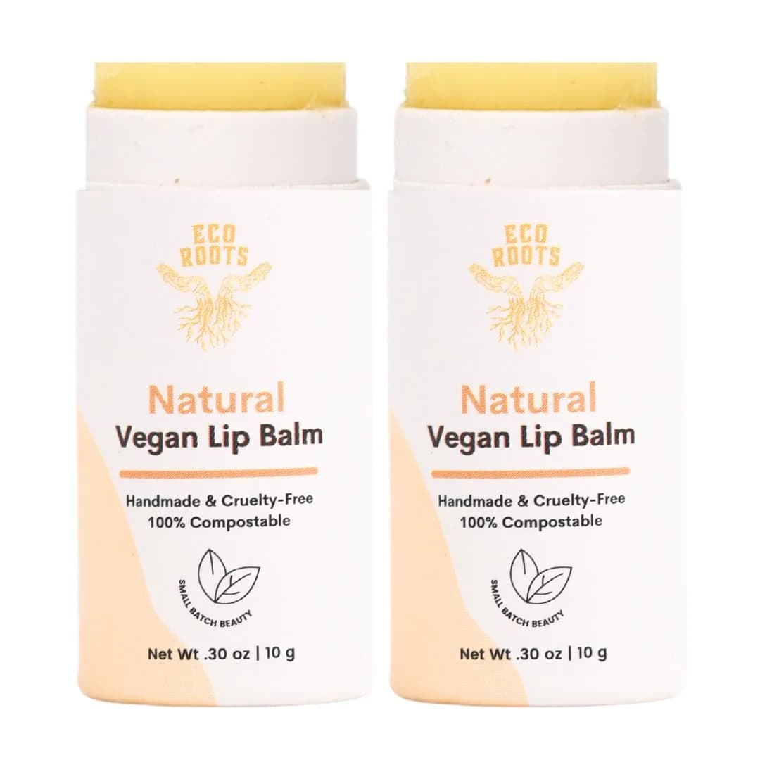 ECO ROOTS Natural Lip Balm 2 Pack | Organic Vegan Lip Moisturizer with Compostable Packaging (60g) — Unscented