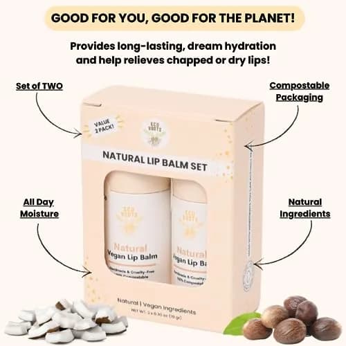 ECO ROOTS Natural Lip Balm 2 Pack | Organic Vegan Lip Moisturizer with Compostable Packaging (60g) thumbnail 4