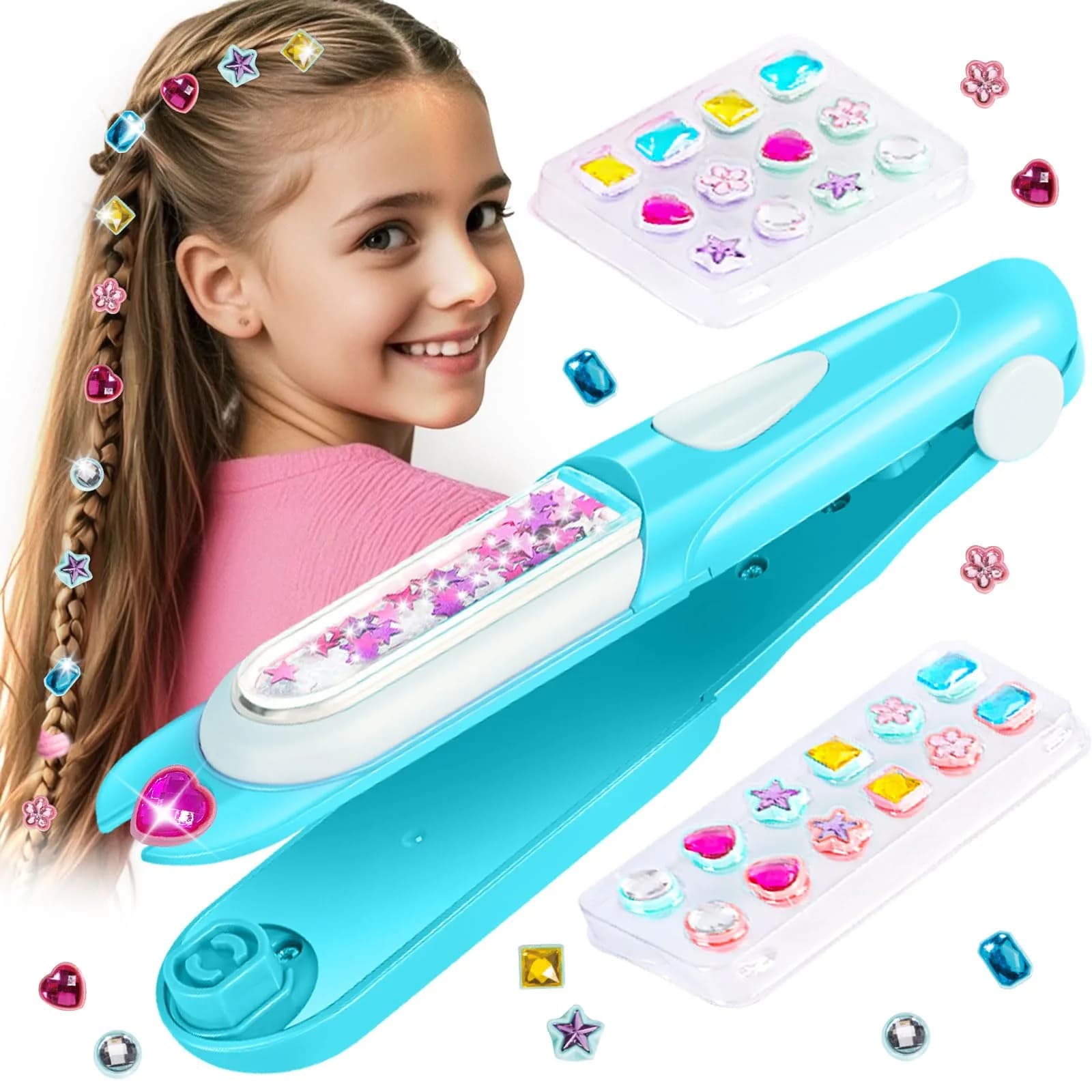 kidzkube Hair Gem Stamper Kit with Reusable Diamonds | Fun & Easy Hair Bling for Girls - main product image